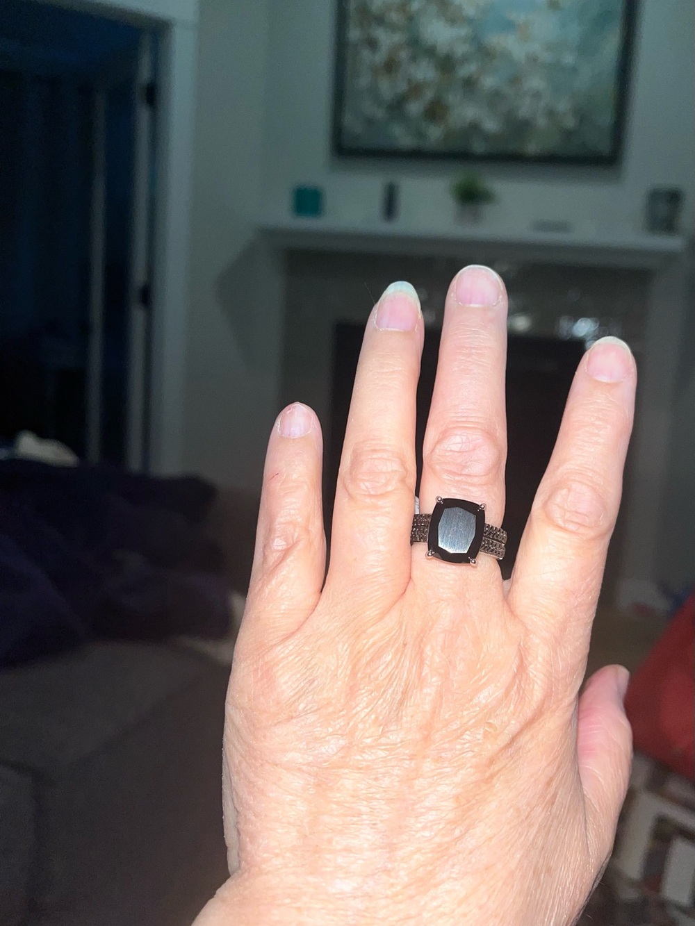 Black Spinel Gemstones Cushion Cut Accent Beautiful Rhodium Finish
.925 Size 9